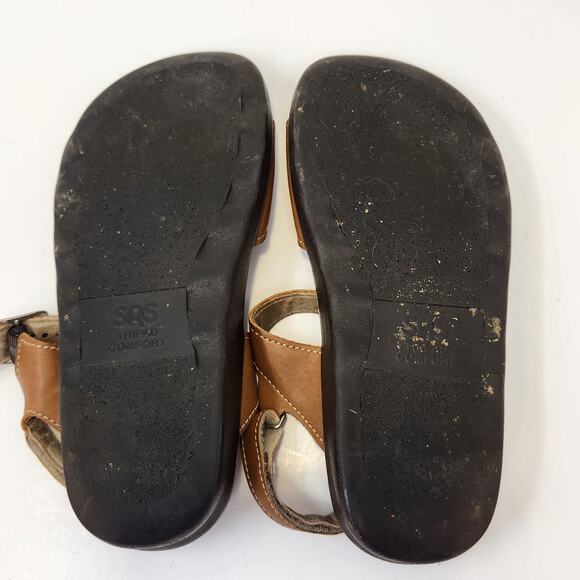 SAS Women Brown Leather Ankle Strap Sandal Size 8 Wide Comfort Flats Strappy - Picture 8 of 8